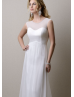 Sheer Neckline Ivory Satin Chiffon Keyhole Back Prom Dress
